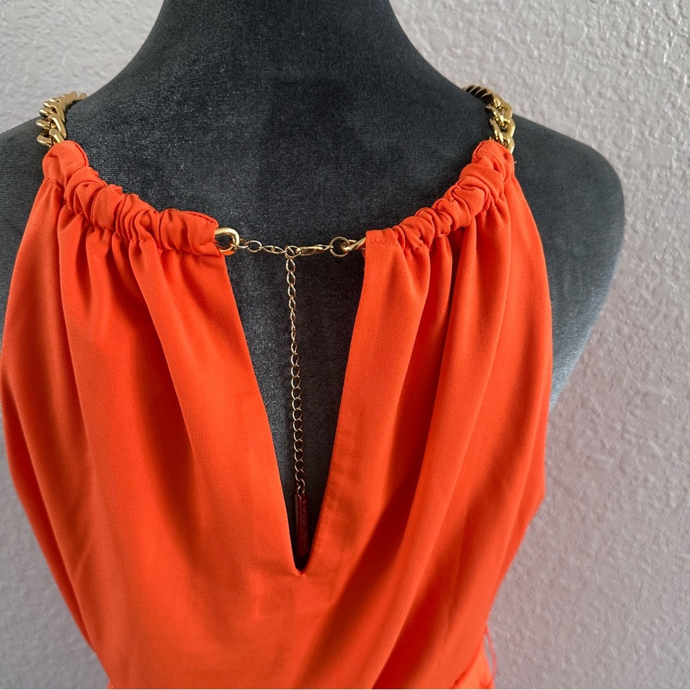 Michael Michael Kors Orange Belted Halter Tunic Gold Chain Neck Size M - Picture 6 of 12